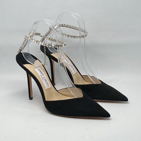 Jimmy Choo Black Suede Pumps with Crystal Embellishment size 38.5 - Picture 8 of 16